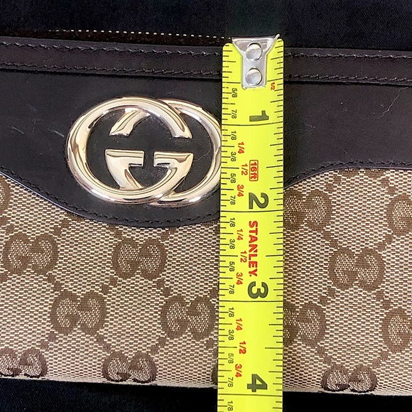 GUCCI GG Web Canvas Interlinked G’s Soho Brown Leather Trim Continental Wallet - Picture 15 of 17